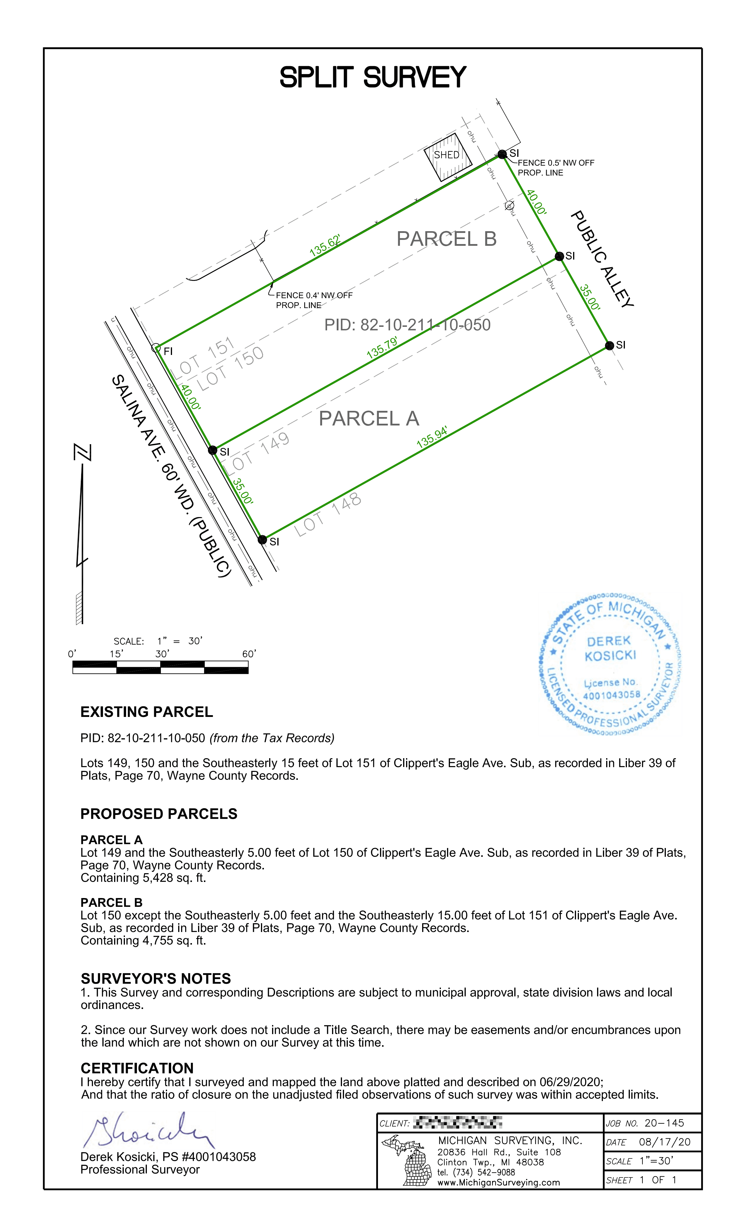 Boundary Survey for Split/Combination